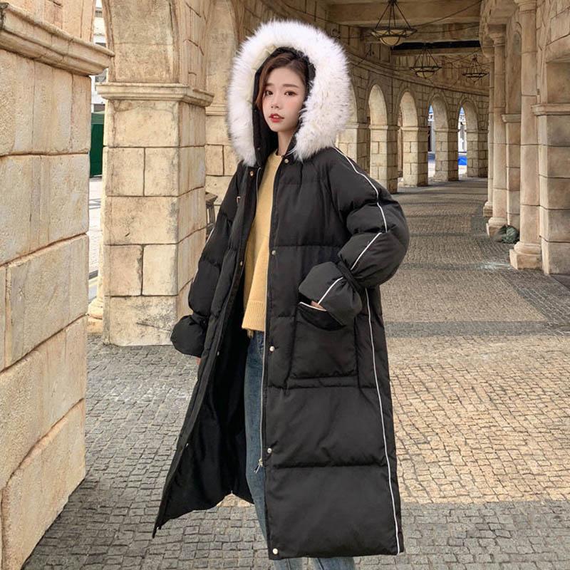 Winter Women's Cotton Jacket Over The Knee Long Large Fur Collar