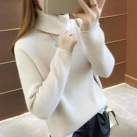Women Slim Turtleneck Warm Pullover Sweater Thicken Slim Solid Knitted Sweatshirts Top