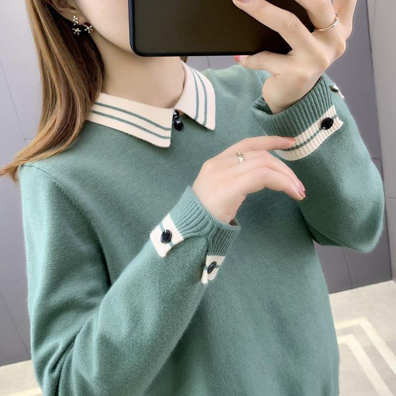 Fall/winter Bottoming Shirt Women's Lapel Blouse Large Size Loose Wild All-match Foreign Style Doll Collar Sweater Women