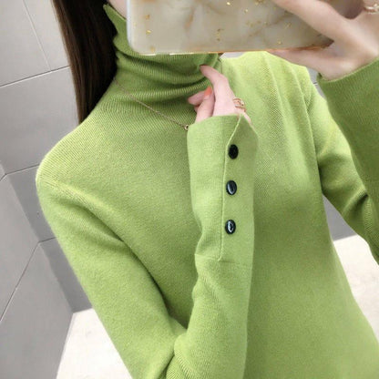 Winter Slim Long-sleeved Pile Collar Knit Bottoming Shirt Women Slim High Turtleneck Sweater Women