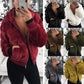 Women's Autumn and Winter Jacket Hooded Bunny Fur Grass Short Coat Female Long Sleeve Solid Color Warm