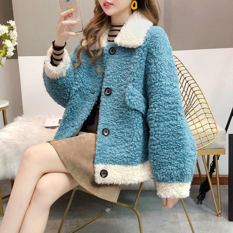 Sheep shearing coat women's fur short section fur one lamb wool style loose coat autumn and winter
