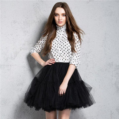 Pofulove Tulle Skirt Pleated Tutu Skirts Women Lolita Bridesmaids Vintage Midi Skirt A-line Skirts