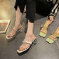 Crystal Heel Slippers Women's Summer Wear Fashion 2 Thick Heel Transparent Sandals