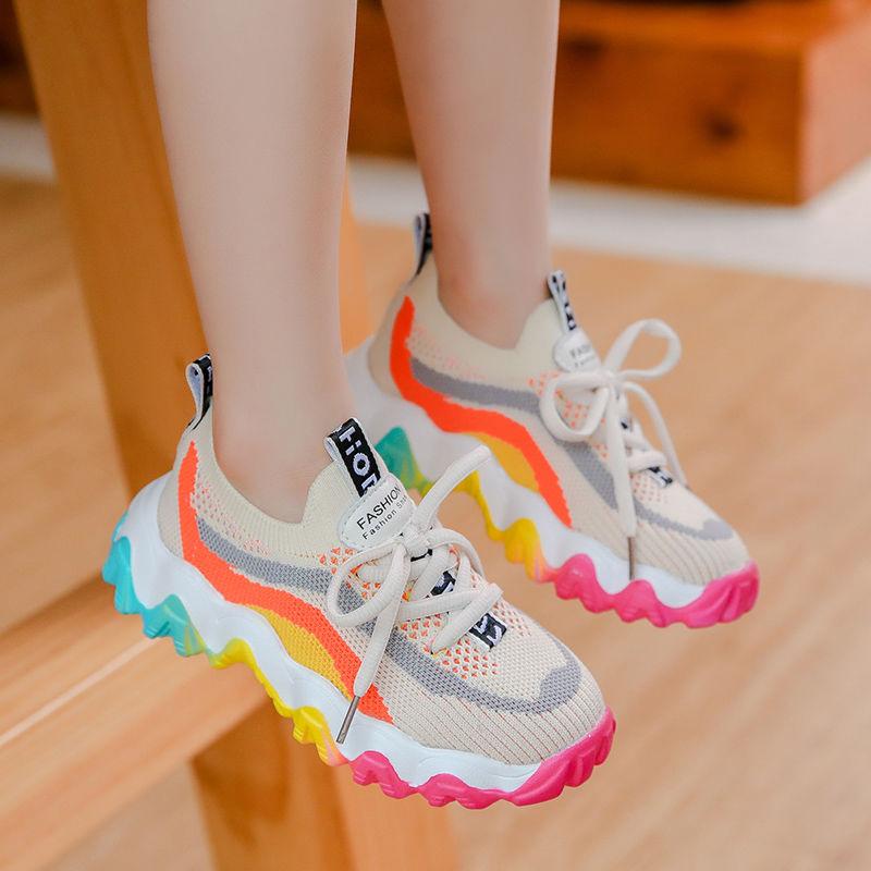 Children's Girls'  Boy Shoes Spring Summer Korean Version  Sports Shoes  Breathable Lightweight Flying Shoes Middle-aged Students' Casual Shoes