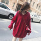 Autumn And Winter Mid-length V-neck Sweater Loose Bright Silk Dress Women