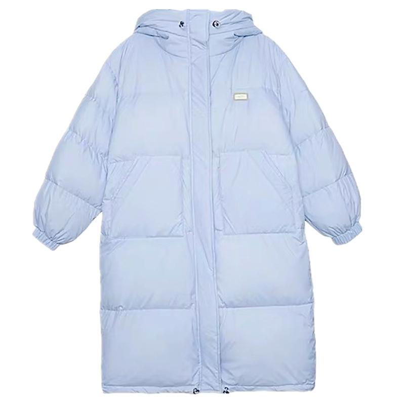 Korean Version of Simple and Versatile Small Hooded Down Jacket Women's Long Over-the-knee White Duck Down Warm and Thin Coat In Winter