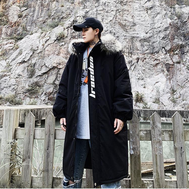 Winter Fur Collar Warm Men's Cotton Coat Large Size Loose Mid-length Parka Coat Hooded Over-the-knee Coat Thick Coat