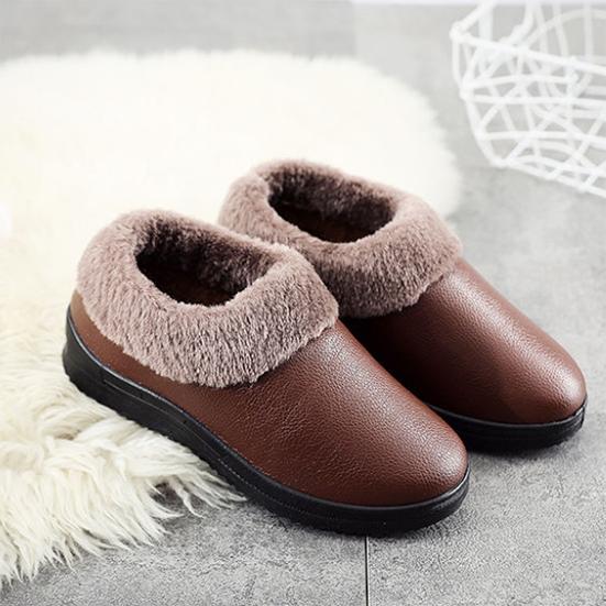 Women's Winter Large Size Cotton Shoes Plus Velvet Thick Cotton Shoes PU Surface Waterproof Non Slip Flat Snow Shoes