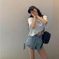 Girl Plus Size Denim Shorts Women Ins High Waist Slim Stretch Summer Student Loose Wide-leg A-line Pants