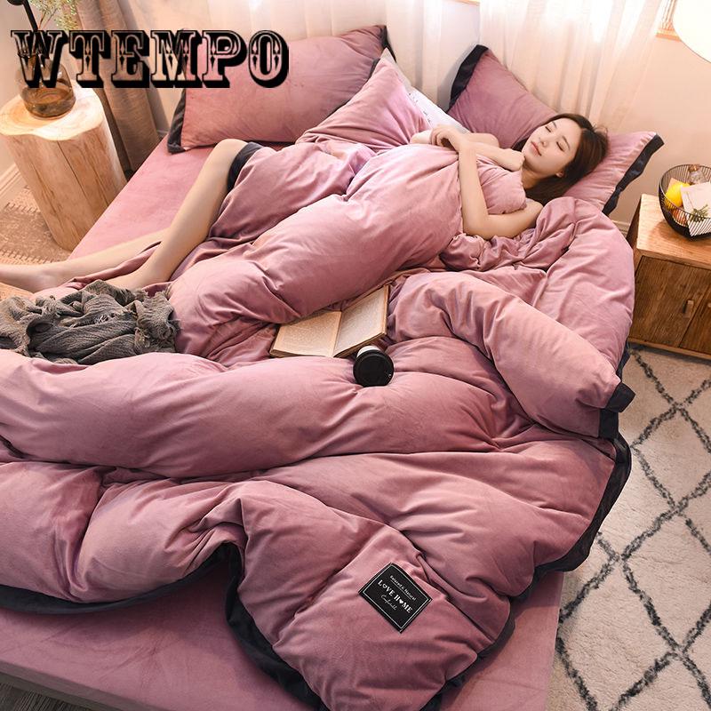4pcs Fleece Bedding Set  Duvet Cover Flat Sheet Pillowcase Flannel Winter Warm Bed Linen