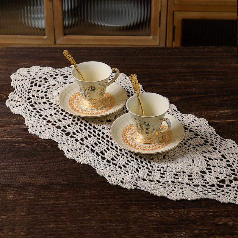 French Wheat Ear Retro Gold Tracing Ceramic Coffee Cup and Saucer Palace English Afternoon Tea Black Tea Cup Flower Tea Cup