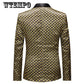 Male Suit Blazer Print Party Wedding Festival Stylish For Men Stage Costumes Slim Fit Jacket