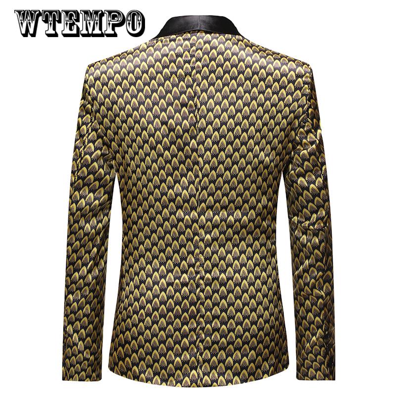 Male Suit Blazer Print Party Wedding Festival Stylish For Men Stage Costumes Slim Fit Jacket