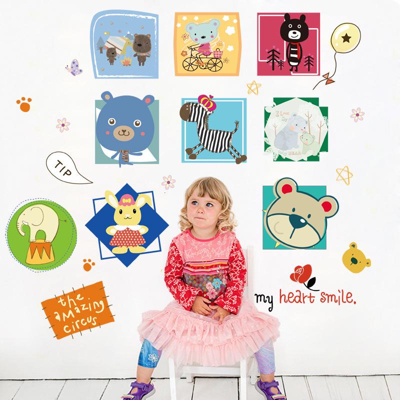 Creative animal cartoon wall stickers room background decoration removable