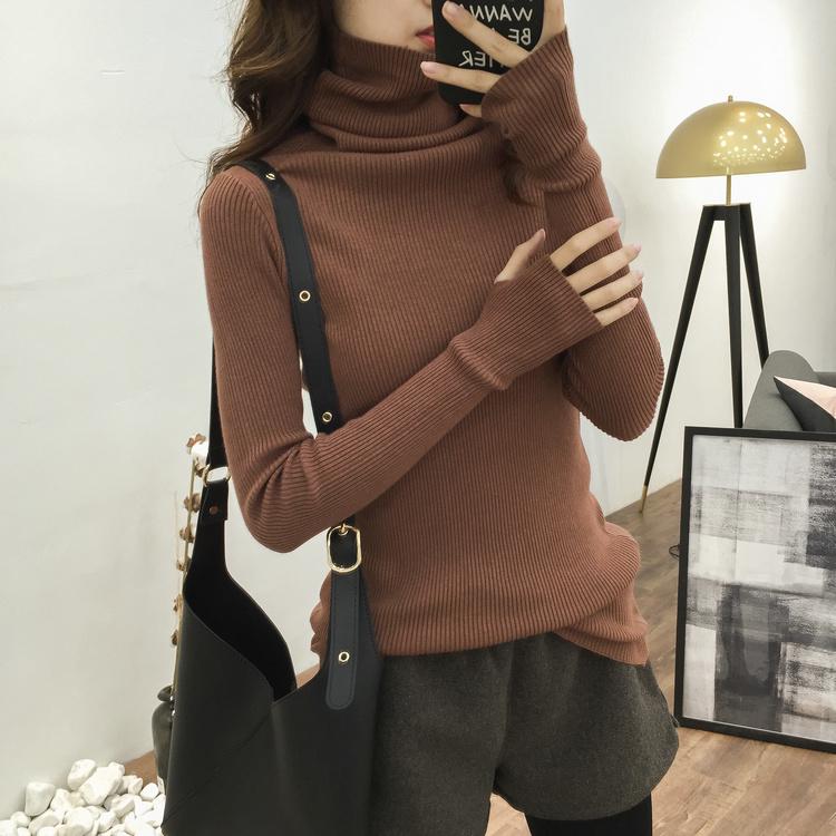 Pofulove Women Knitted Turtleneck Sweater winter Casual Soft Jumper Slim Femme Elasticity Pullover