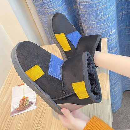 Color-blocking Snow Boots Women's Autumn and Winter Plus Velvet Cotton Shoes Thick-soled Waterproof Non-slip Short Boots