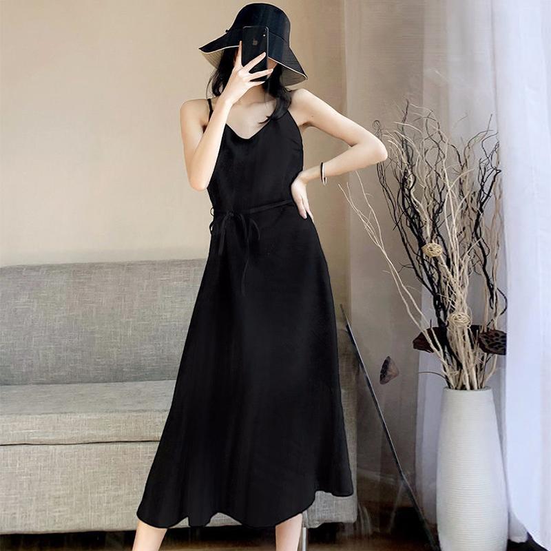 Women's Dress Summer Spaghetti Satin Long Woman Dress Very Soft Smooth