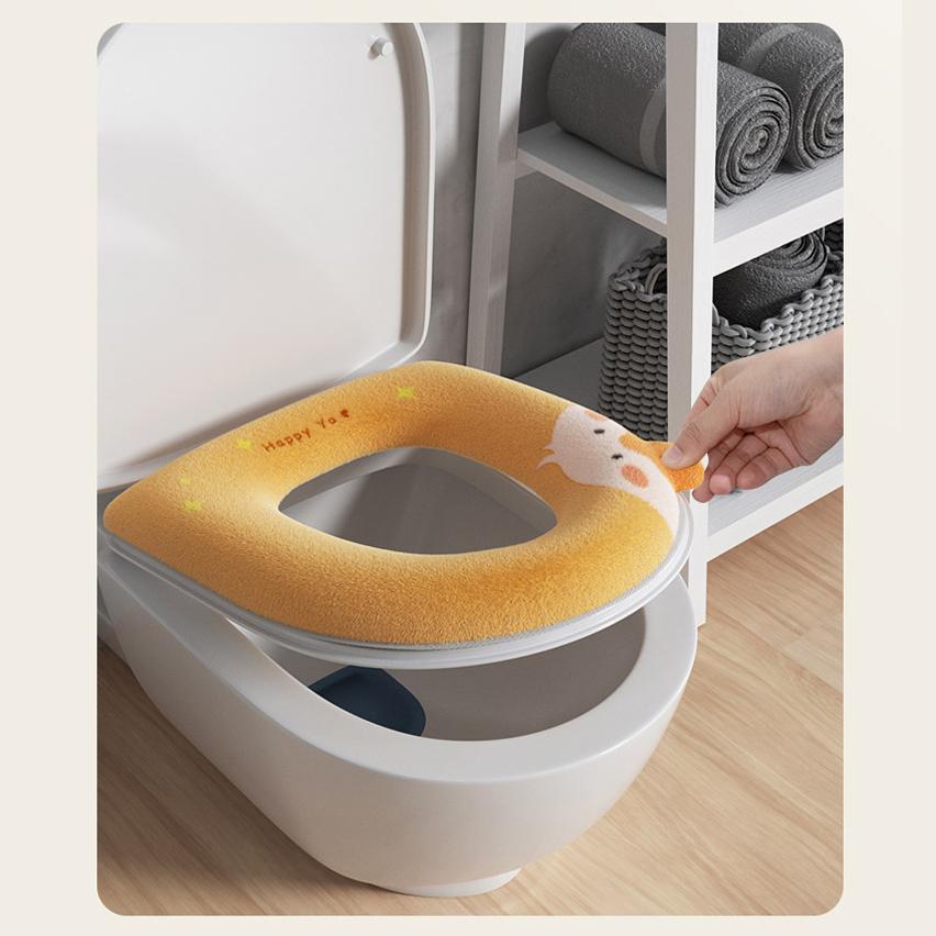 Toilet Seat Cover Winter Thick Warm Toilet Seat Cushion Bathroom Lavatory Cover Mat Washable Duck Cartoon Cute Universal Toilet Seat Cover with Handle