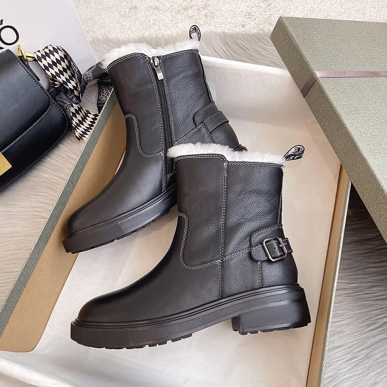 Fur Boots Women Winter Shoes Genuine Leather Ankle Booties Black Fashion Plush Warm Platform Shoes Snow Boots