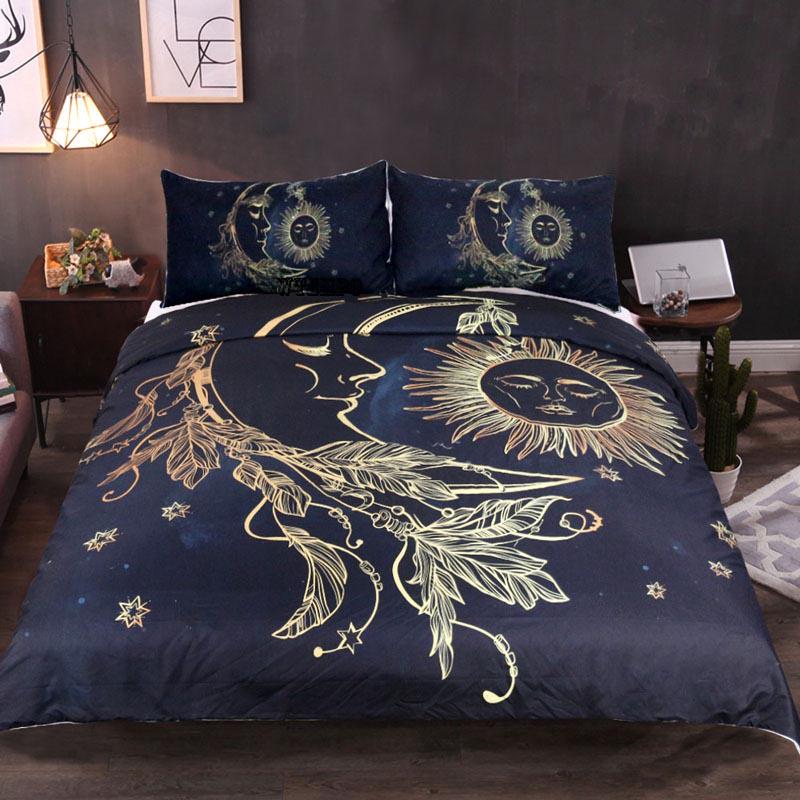 Home Decor Sun Flower Embroidery Duvet Cover with Pillow Cases Quilt Cover 3 Pcs Bedding Set