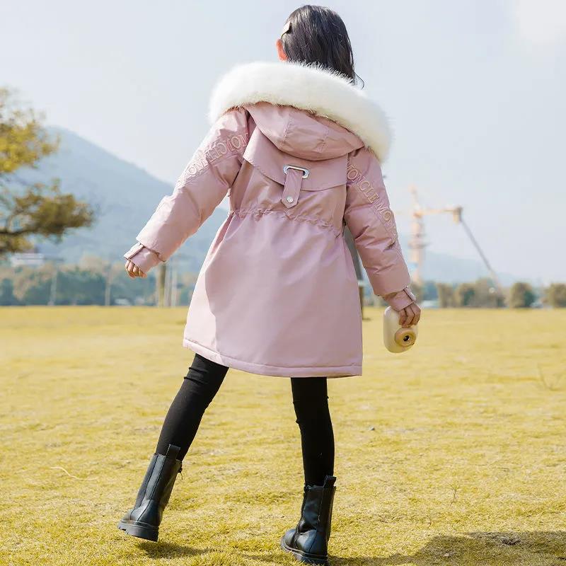 Girls Big Fur Collar Winter Coat Thicken Korean Style Pie To Overcome cotton clothes Warm and Windproof Plus Fleece Jacket