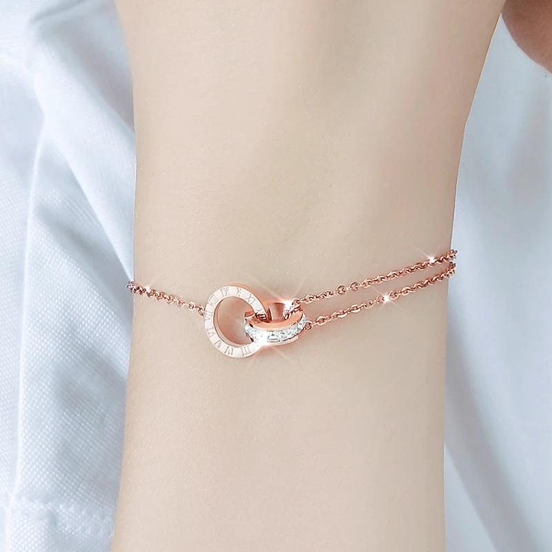 Double Ring Crystal Necklace Bracelet Earring Set Hypoallergenic Jewelry Valentine's Day Gift for Girlfriend Luxury Jewelry Set with Diamonds