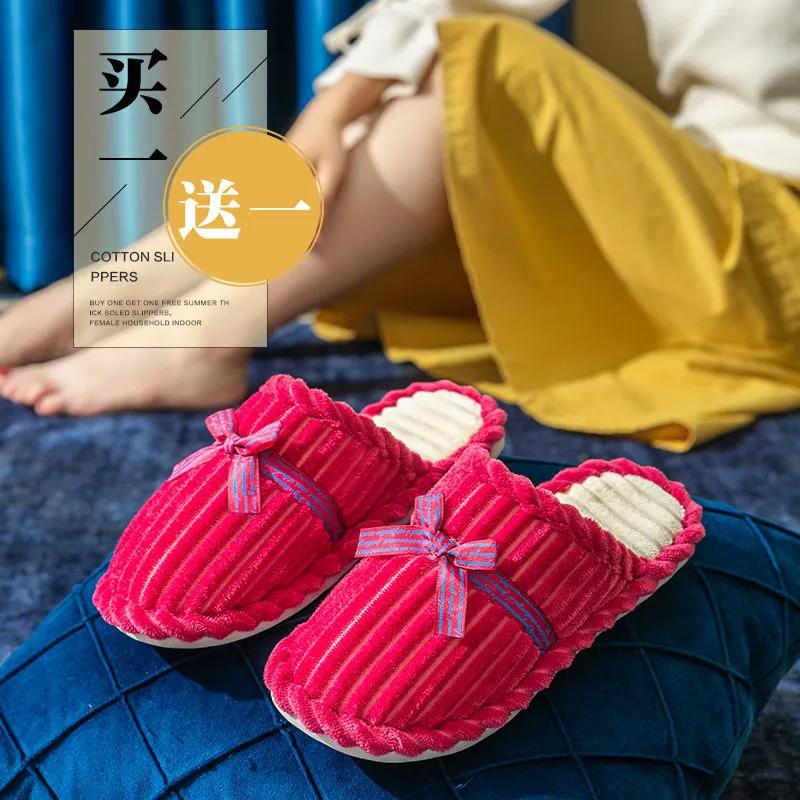 Non-Slip Home Slippers Winter Warm Women Indoor Cotton Non-slips Ladies Soft Slippers Memory Foam Bedroom Couples Shoes