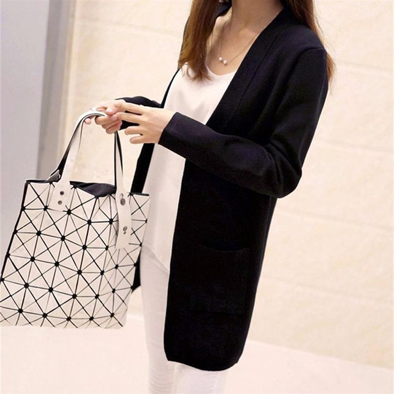 Women Solid Color Spring/Autumn Long Cardigan Loose Medium Korean Slim Knit Jacket Loose Sweater Shawl