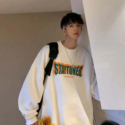 Round Neck Loose All-match Clothes Men's Winter Plus Velvet Thick T-shirt Warm and Comfortable Top