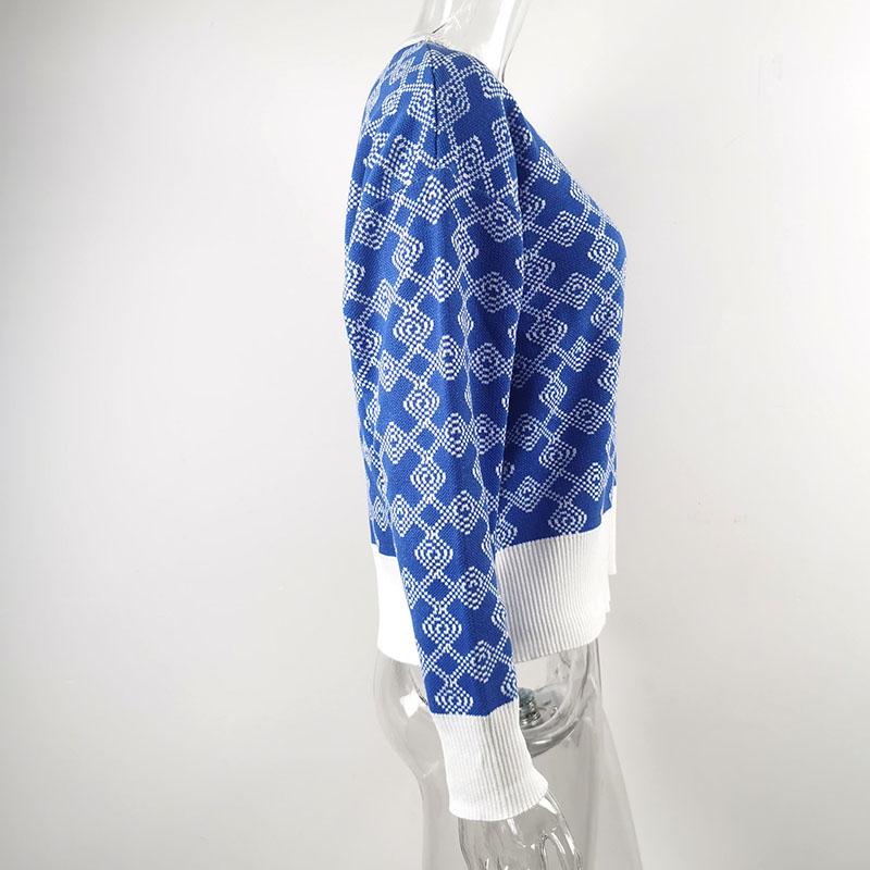 Sweater Women Round Neck Geometric Pattern Korean Style Fluffy Top Loose Trendy Harajuku Cashmere Sweater Autumn Winter Jumper