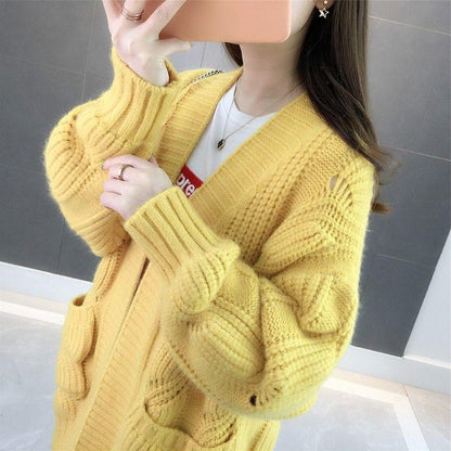 Mid-length Autumn and Winter Coat Casual Loose Knit Cardigan Loose Long-sleeved Sweater