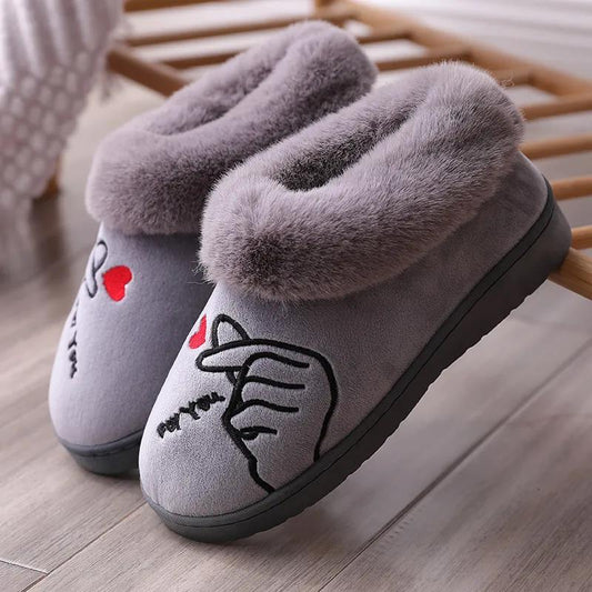 Winter Couple Cotton Slippers Platform Non-slip Bag Heel Slippers Home Furnishing Plush Warm Shoes