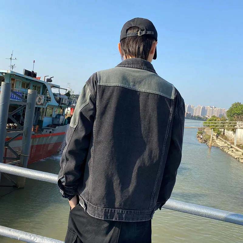 Coat Male 2021 Autumn Trend Splicing Jacket Street Denim Jacket