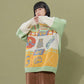 Japanese Retro Hong Kong Style Student Sweater Men's Autumn and Winter Wear Loose and Lazy Women's Forest Color-blocking Round Neck Sweater