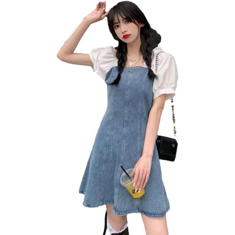 Women's Denim Dress Puff Sleeves Spring and Summer Sexy Short Dress Daily Wear Office Dating Party  A-line Dress