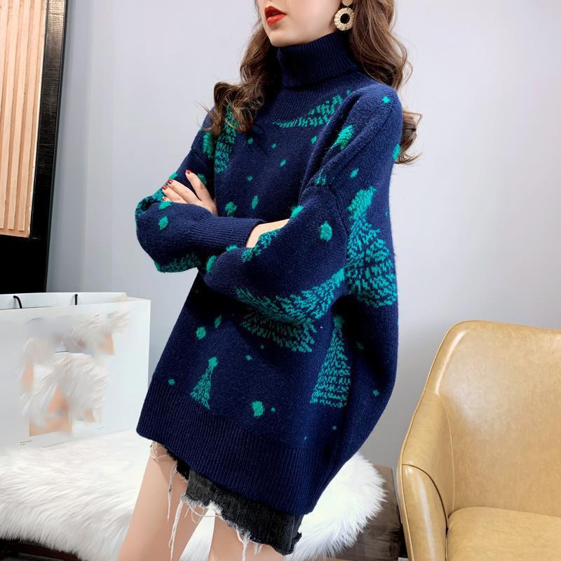 Autumn Winter Turtleneck Sweater Women Casual Loose Long-sleeved Sweater Pullover Fashion Knitted Bottoming Shirt