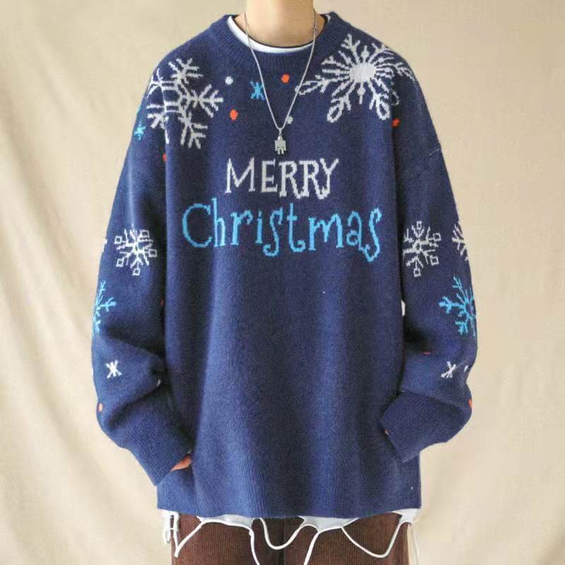 WTEMPO Christmas Couple Sweater Soft Casual Knitted Sweater Winter Warm Pullover Crew Neck Sweater