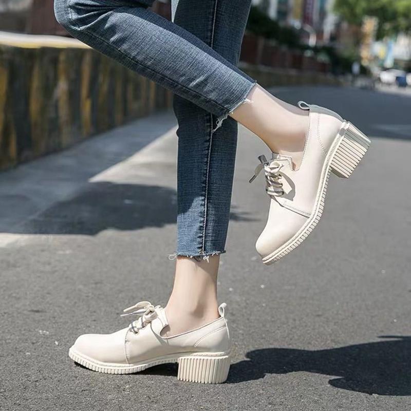 Mid-heel Single Shoes Women's Shoes Spring Wild Autumn Shoes British Style High Thick Heel Small Leather Shoes