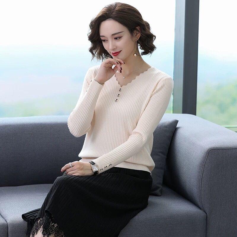 Can't Afford The Ball Fabric Button V-neck Sweater Women Loose Casual Fashion Korean Knitted Pullover Sweater