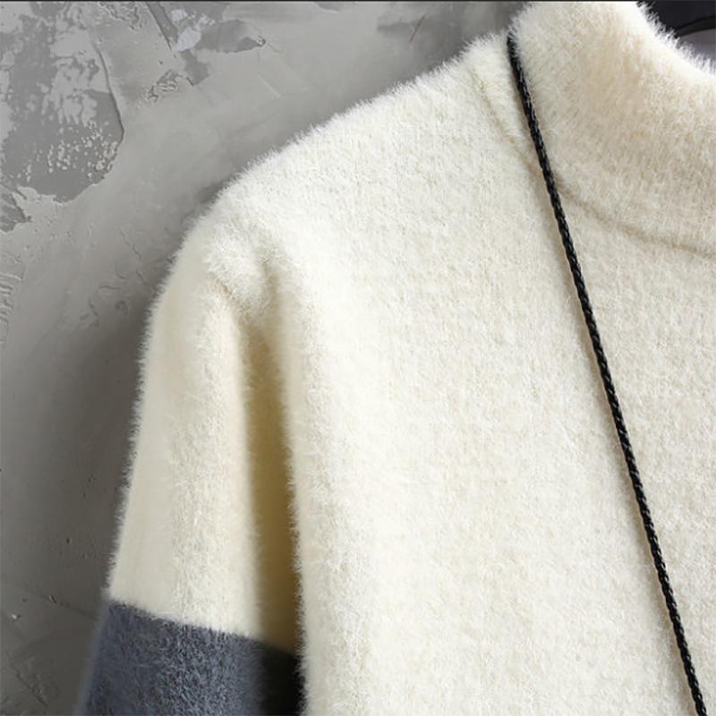 Mink Fleece Sweater Men's Half High Neck Trendy Sweater Youth Thick Warm Sweater