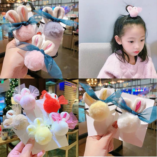 2PCS Girls Hair Rope Tie Ponytail Hair Bands Plush Rabbit Ears Small Hair Ring Hair Ribbons Korea Cute Hair Accessories