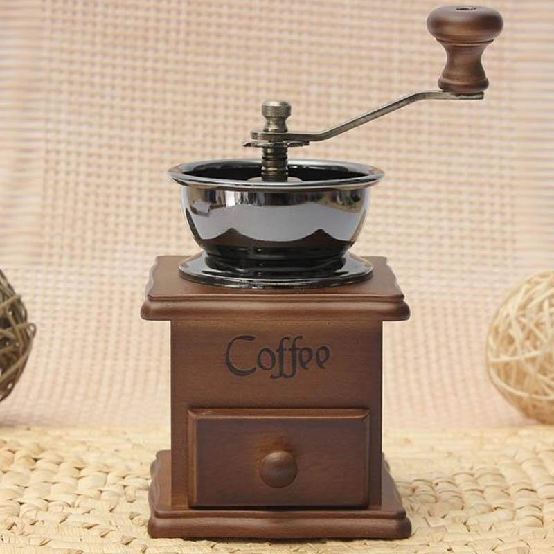 Retro Classic Hand Rocking Wood Sharpened Machine Ceramic Core Coffee Bean Grinder Mill Coffee Machine Mini