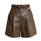 Send Belt PU Leather Shorts Female Autumn and Winter A-line All-match Boot Pants Large Size High Waist Wide Leg Loose Outer Wear Casual Pants
