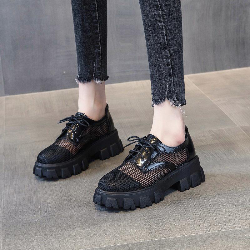 Hollow Mesh Single Shoes Women's Platform Platform Shoes  Thick Heels Korean Style Breathable Summer Casual Work Women's Shoes