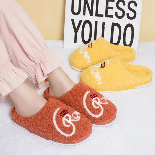 Autumn and Winter Cotton Slippers for Men and Women Slippers Indoor Warm Flat Cotton Shoes Letter Pattern