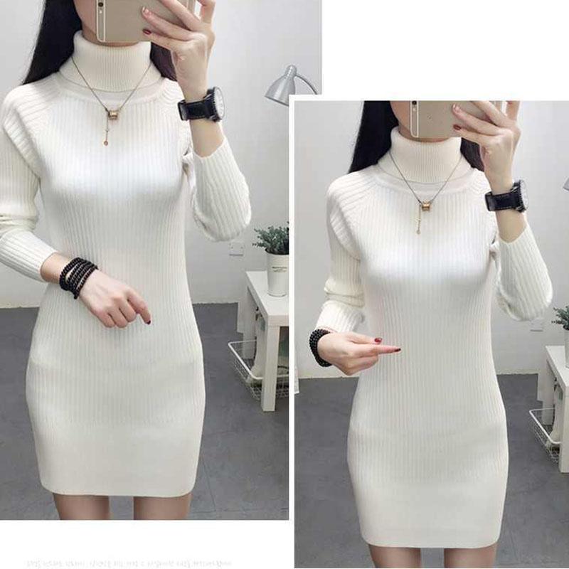 Turtleneck Sweater Women's Mid-length In The Fall and Winter Knit Dress Slim Thick Base Sweater Dress