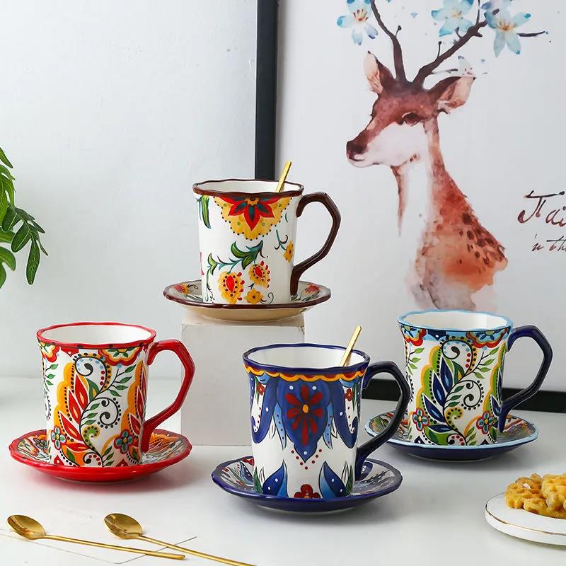 Bohemian Cup and Saucer Package Ceramic Cup Breakfast Milk Cup Net Red Water Cup Household Cup High-value Mug