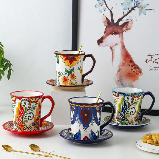Bohemian Cup and Saucer Package Ceramic Cup Breakfast Milk Cup Net Red Water Cup Household Cup High-value Mug