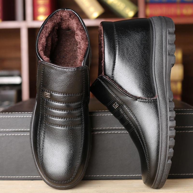 Winter Plush Warmth Plush High-top Leather Shoes Men Middle-aged and Elderly Shoes Cotton Shoes Non-slip Footwear Men's Shoes